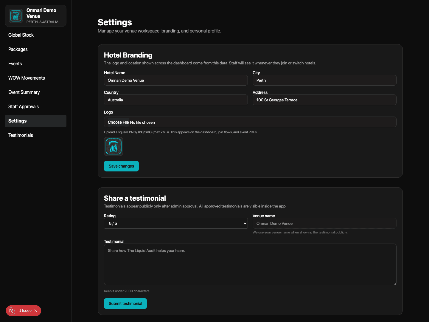 Venue branding and settings